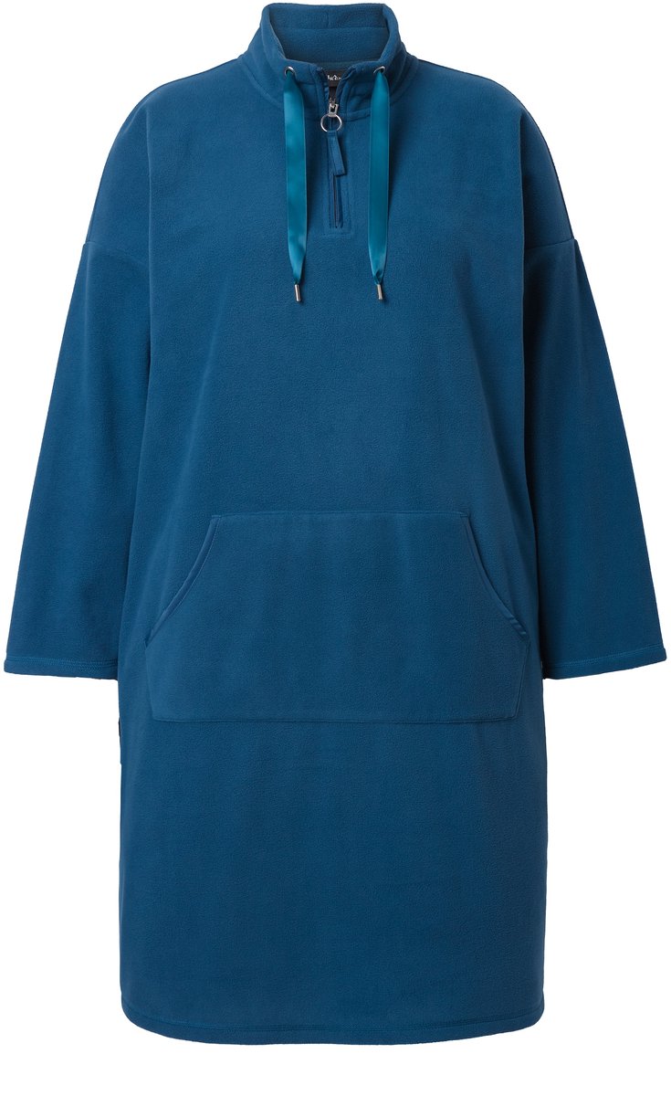 Ulla Popken Dames - Loungewear-fleece jurk opstaande kraag lange mouwen - Petrol - Maat 50+