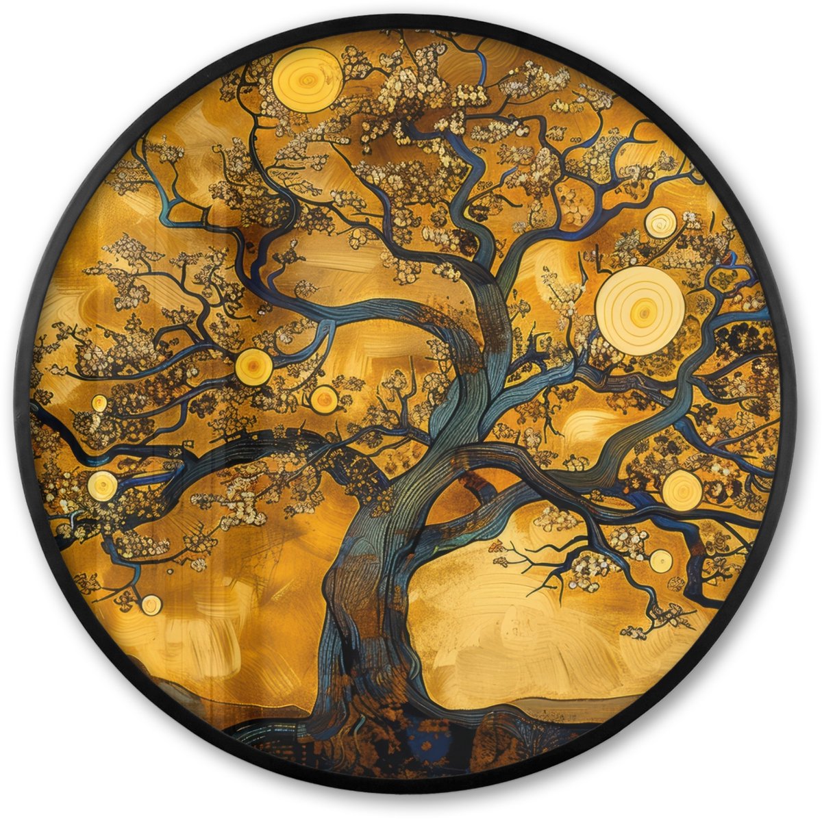 FrameYourWall Poster in lijst Rond - Fotolijst 80x80 cm - Posters - Boom - Levensboom - Abstract - Goud - Ronde posterlijst zwart - Decoratie - Wanddecoratie woonkamer - Muurdecoratie slaapkamer
