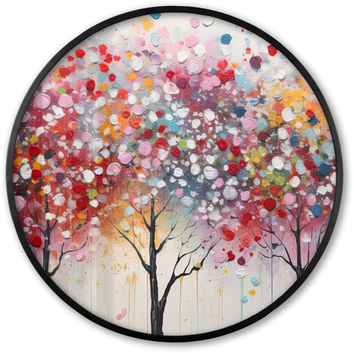 FrameYourWall Poster in lijst Rond - Fotolijst 80x80 cm - Posters - Kunst - Bomen - Natuur - Acryl - Ronde posterlijst zwart - Decoratie - Wanddecoratie woonkamer - Muurdecoratie slaapkamer Bomen - Aquarel