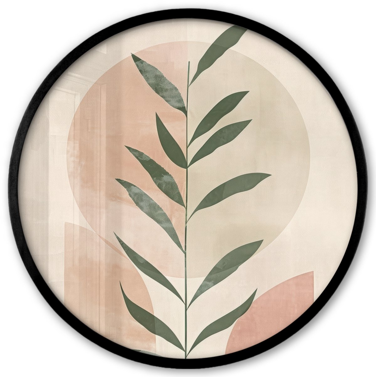 FrameYourWall Poster in lijst Rond - Fotolijst 40x40 cm - Posters - Modern - Roze - Groen - Natuur - Aesthetic - Ronde posterlijst zwart - Decoratie - Wanddecoratie woonkamer - Muurdecoratie slaapkamer