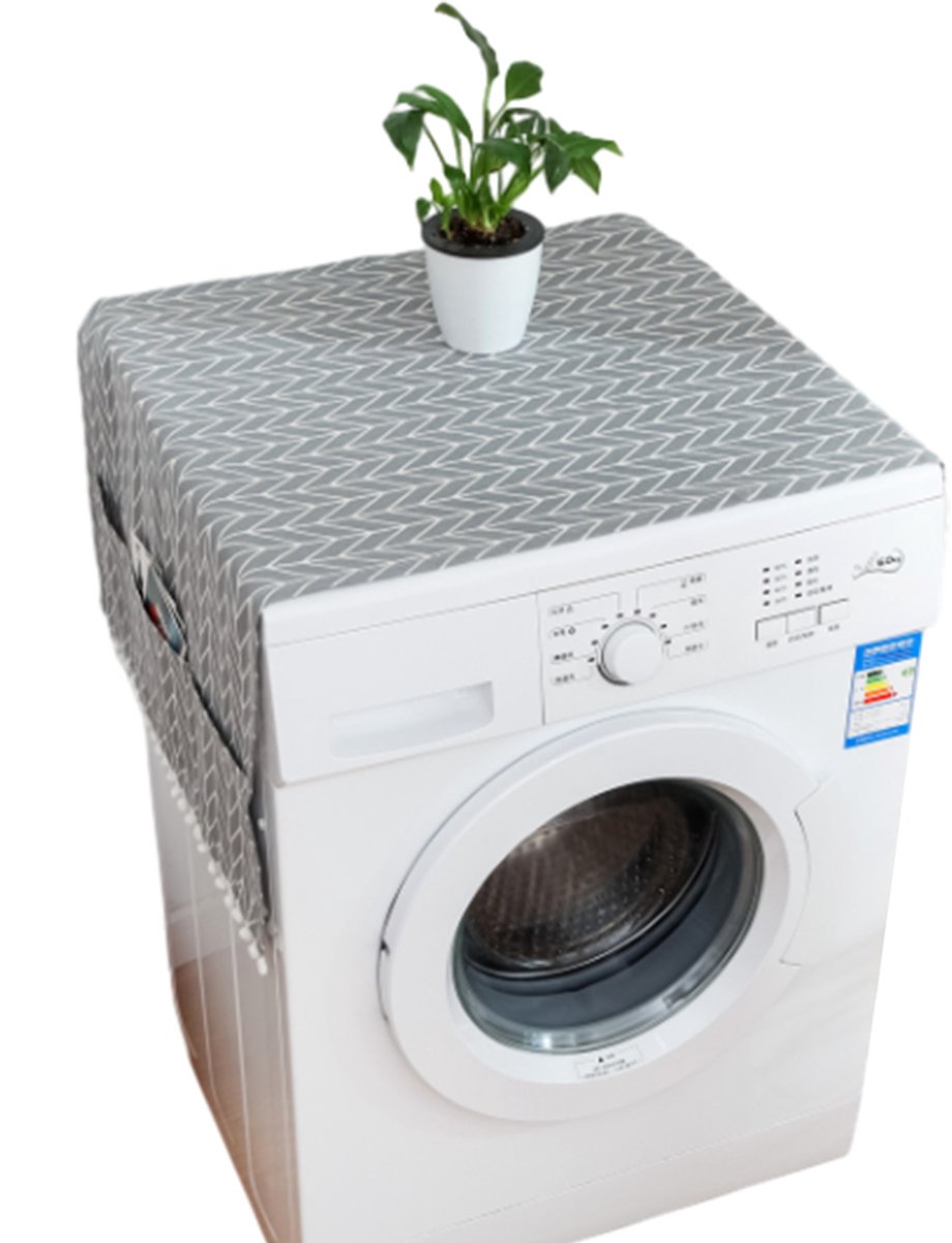Mmgoqqt Wasmachine Droger Dop - Met Zakken - Grijs Geometrisch Apparaatdoek - 55*130 Cm - Geschikt Voor Huis Keuken Wasmachine Koelkast - Enkele Deur