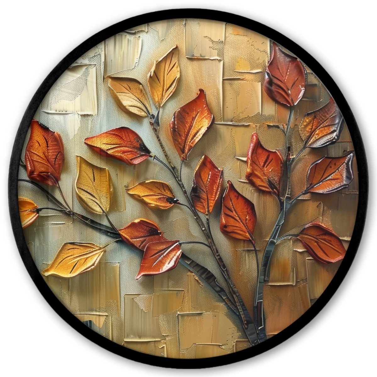 FrameYourWall Poster in lijst Rond - Fotolijst 40x40 cm - Posters - Boom - Abstract - Natuur - Kunst - Ronde posterlijst zwart - Decoratie - Wanddecoratie woonkamer - Muurdecoratie slaapkamer Boom - Verf