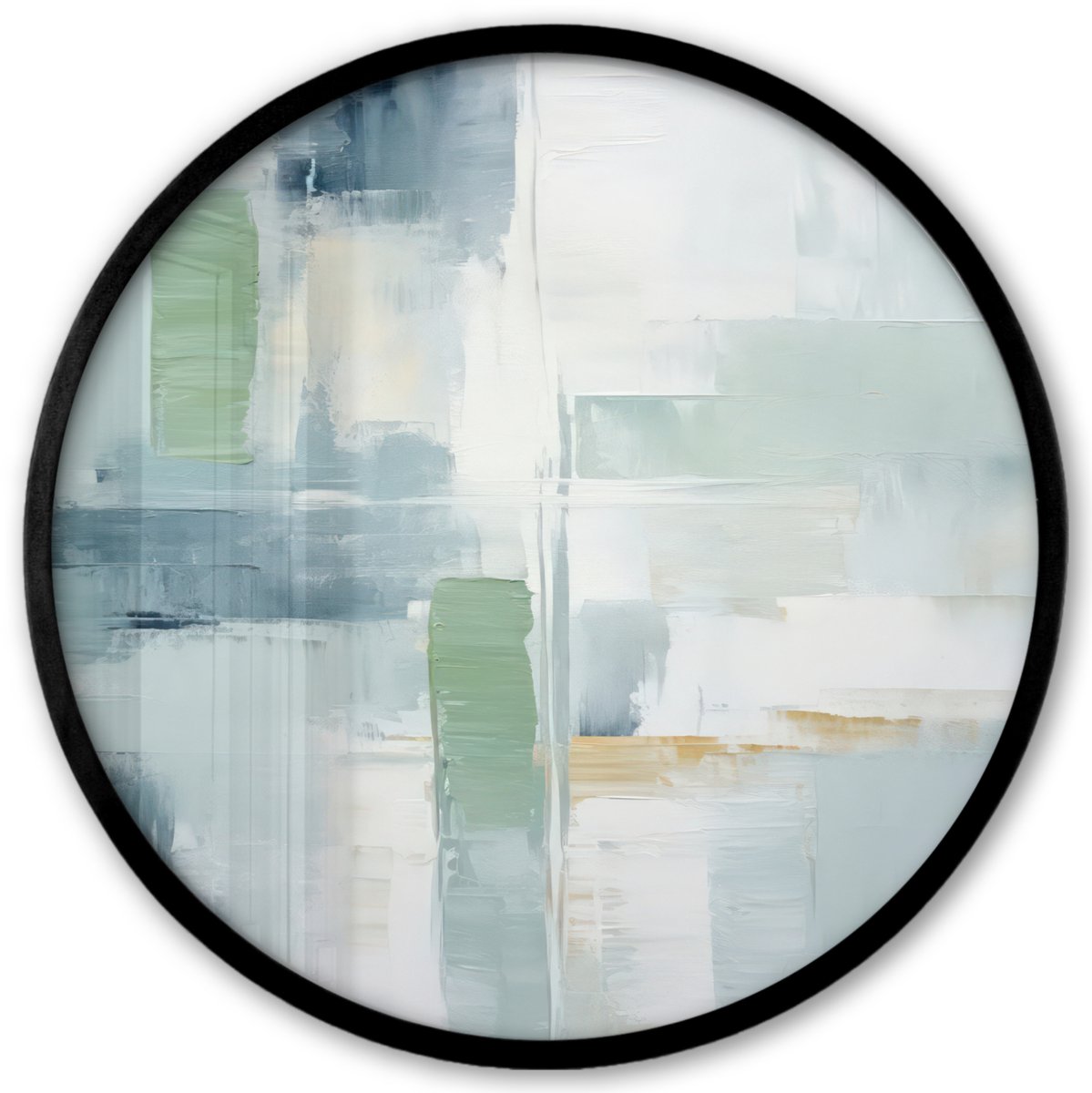 FrameYourWall Poster in lijst Rond - Fotolijst 40x40 cm - Posters - Verf - Moderne kunst - Abstract - Grijs - Ronde posterlijst zwart - Decoratie - Wanddecoratie woonkamer - Muurdecoratie slaapkamer Blauw