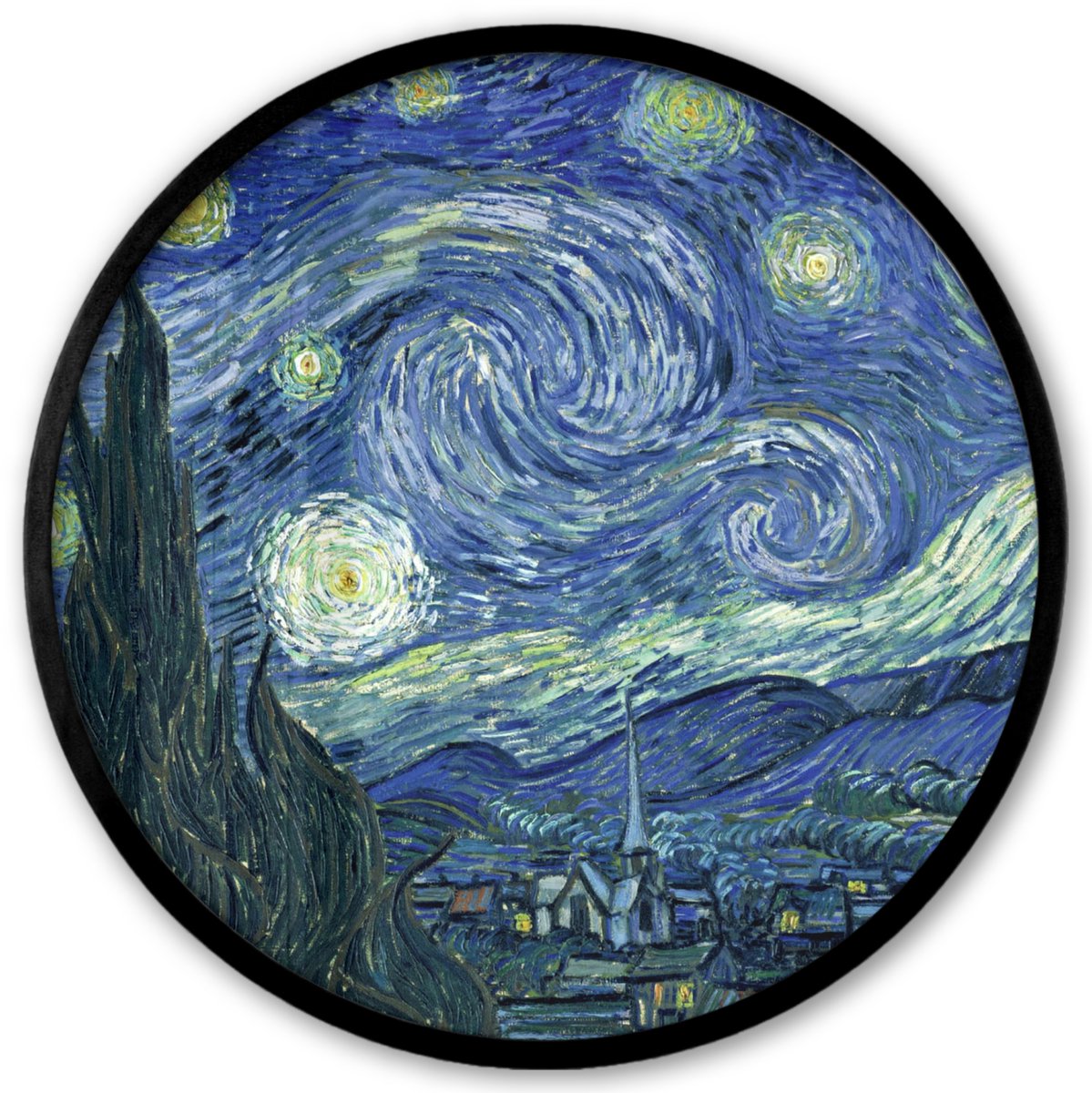 FrameYourWall Poster in lijst Rond - Fotolijst 40x40 cm - Posters - Sterrennacht - Schilderij - Oude meesters - Vincent van Gogh - Ronde posterlijst zwart - Decoratie - Wanddecoratie woonkamer - Muurdecoratie slaapkamer