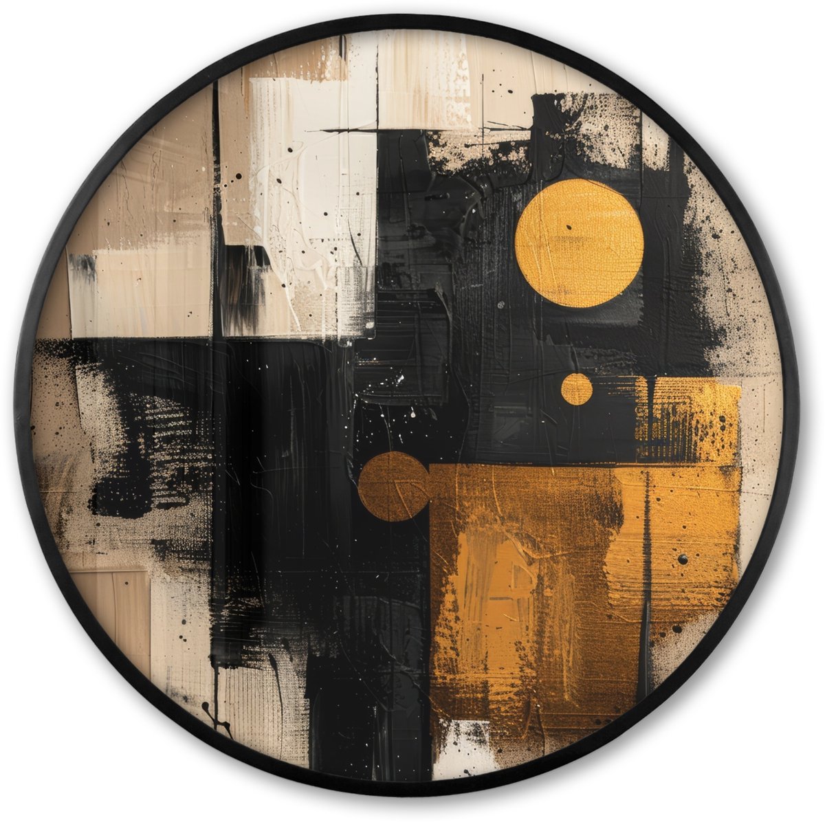 FrameYourWall Poster in lijst Rond - Fotolijst 80x80 cm - Posters - Abstract - Zwart - Goud - Modern - Ronde posterlijst zwart - Decoratie - Wanddecoratie woonkamer - Muurdecoratie slaapkamer