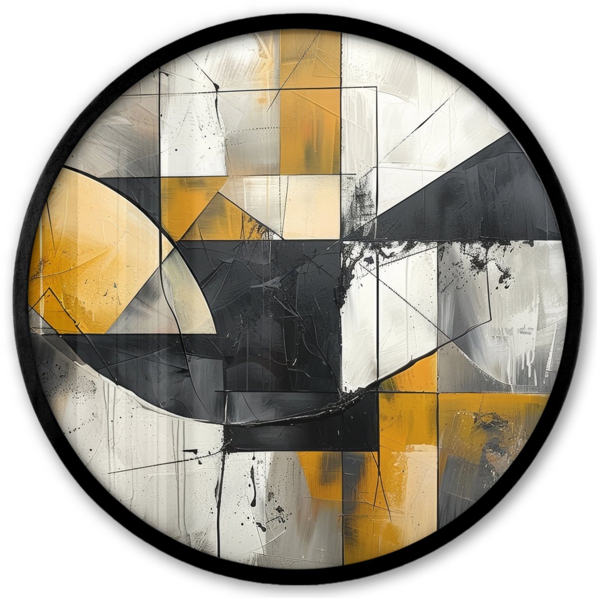 FrameYourWall Poster in lijst Rond - Fotolijst 40x40 cm - Posters - Abstract - Kunst - Geometrisch - Aesthetic - Ronde posterlijst zwart - Decoratie - Wanddecoratie woonkamer - Muurdecoratie slaapkamer Abstract - Vormen