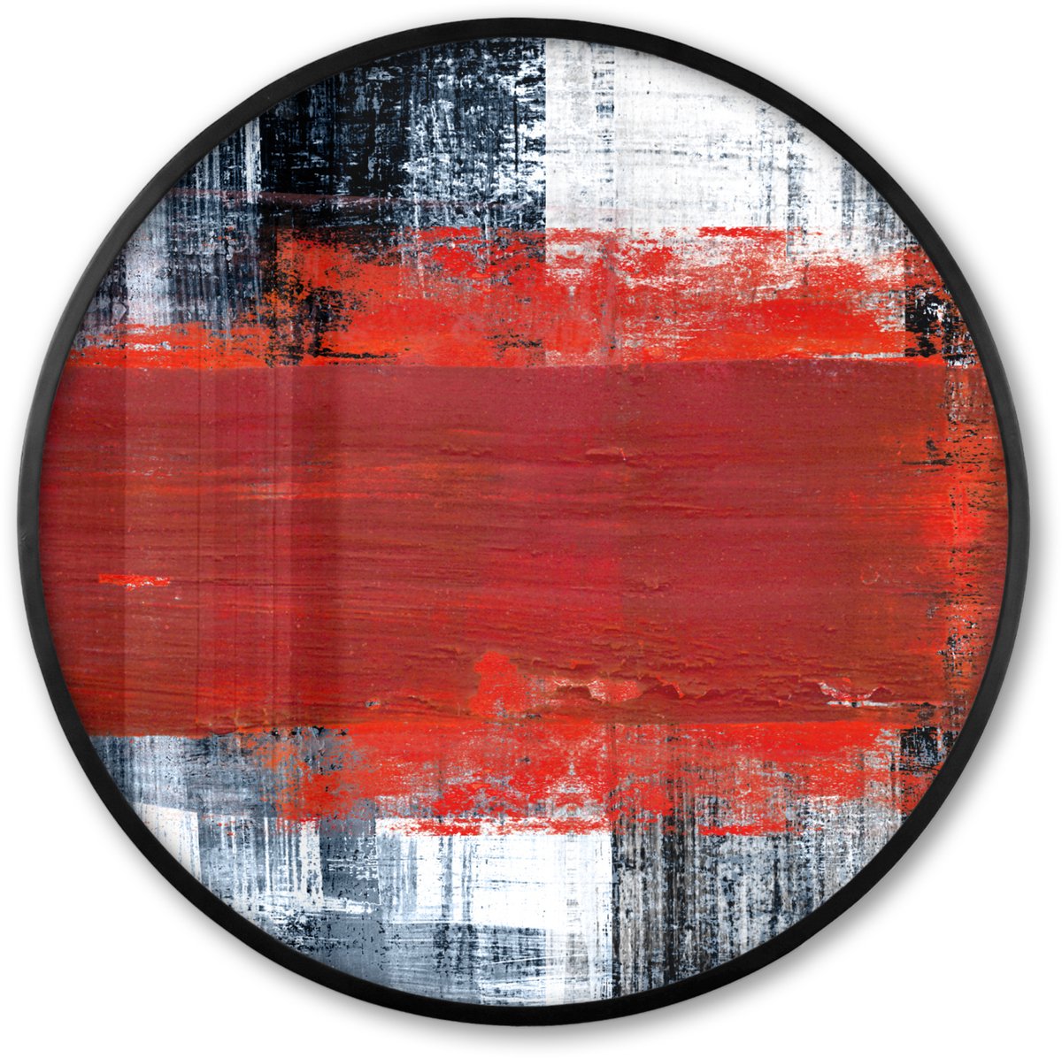 FrameYourWall Poster in lijst Rond - Fotolijst 80x80 cm - Posters - Schilderij - Abstract - Rood - Olieverf - Ronde posterlijst zwart - Decoratie - Wanddecoratie woonkamer - Muurdecoratie slaapkamer Multicolor