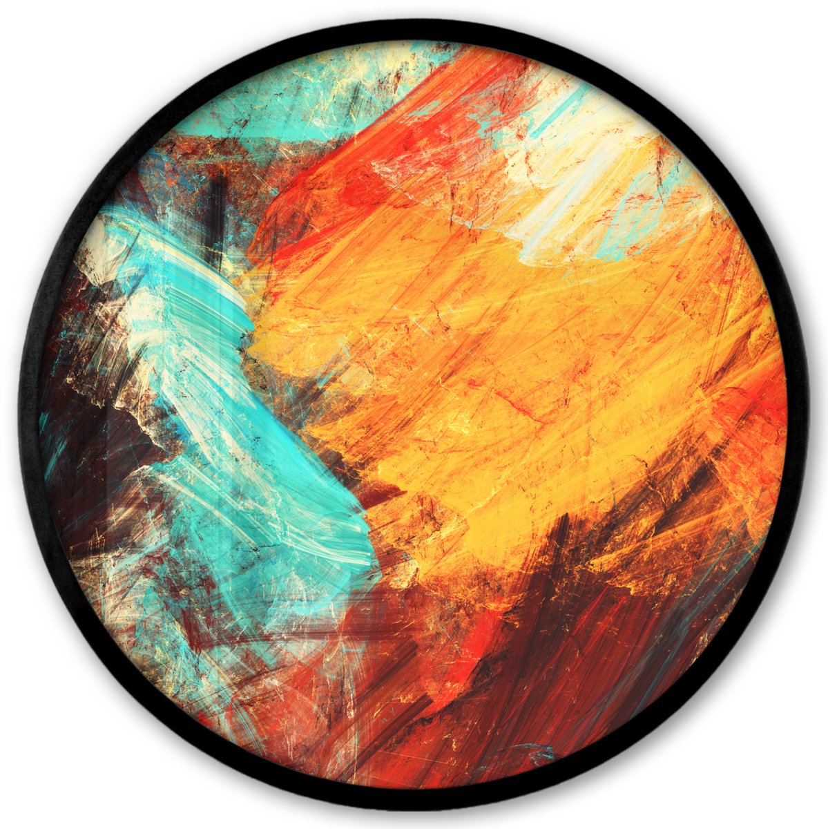 FrameYourWall Poster in lijst Rond - Fotolijst 40x40 cm - Posters - Schilderij - Abstract - Olieverf - Ronde posterlijst zwart - Decoratie - Wanddecoratie woonkamer - Muurdecoratie slaapkamer Multicolor