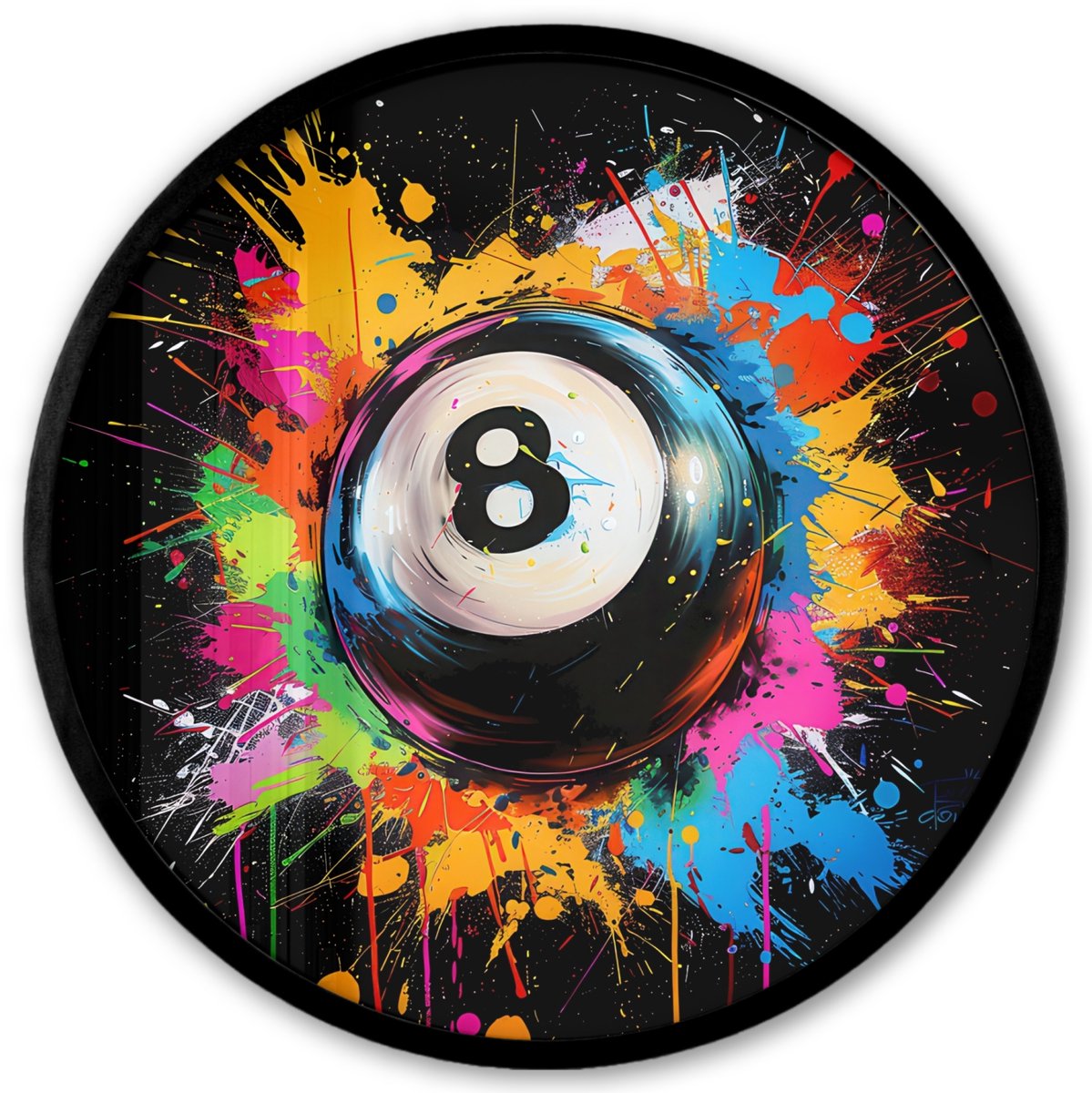 FrameYourWall Poster in lijst Rond - Fotolijst 40x40 cm - Posters - Graffiti - Sport - Pool bal - Biljart - Ronde posterlijst zwart - Decoratie - Wanddecoratie woonkamer - Muurdecoratie slaapkamer Biljartbal