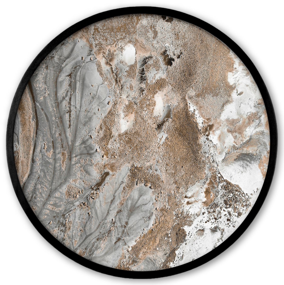 FrameYourWall Poster in lijst Rond - Fotolijst 40x40 cm - Posters - Abstract - Marmer - Wit - Bruin - Marmerlook - Ronde posterlijst zwart - Decoratie - Wanddecoratie woonkamer - Muurdecoratie slaapkamer Naturals - Natuur