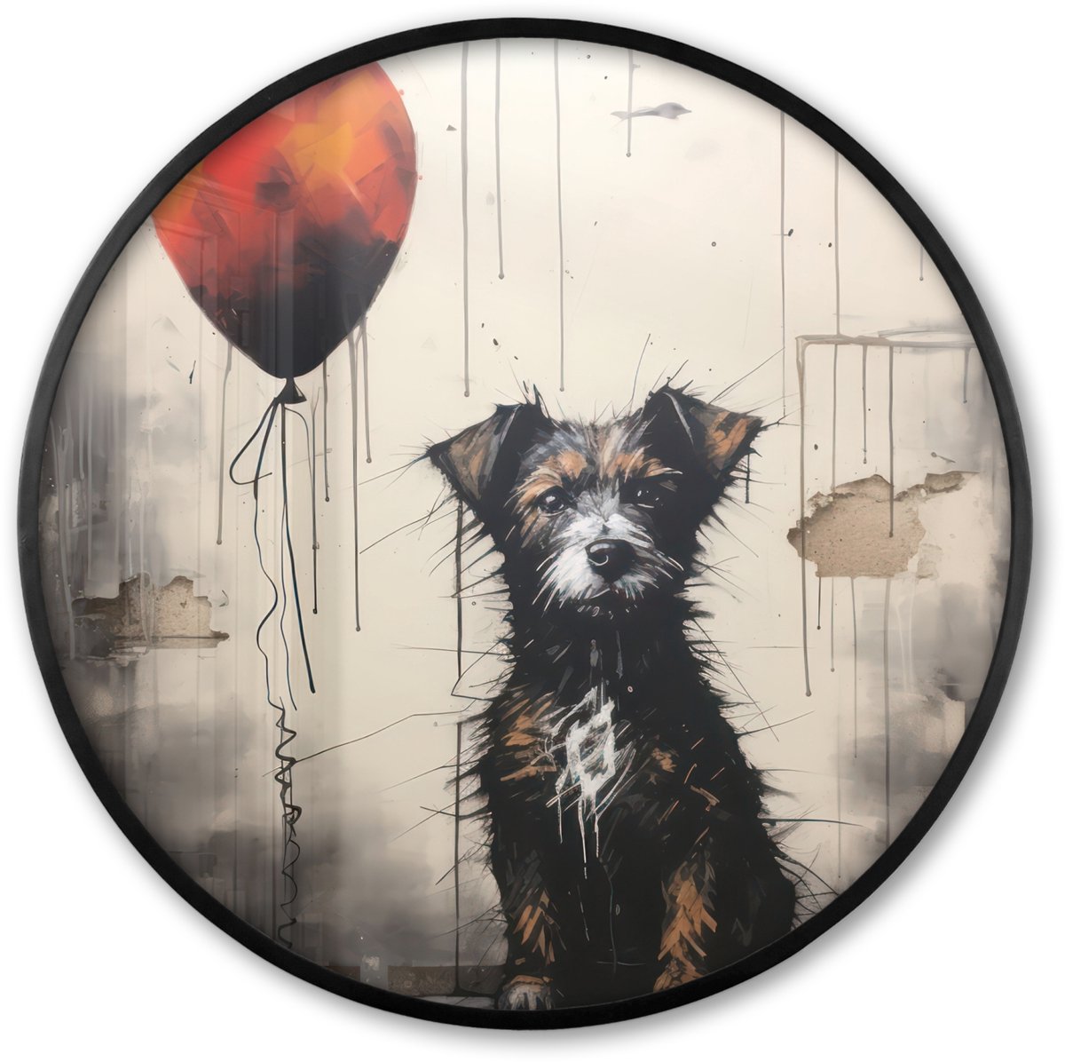 FrameYourWall Poster in lijst Rond - Fotolijst 60x60 cm - Posters - Graffiti - Hond - Ballon - Dieren - Ronde posterlijst zwart - Decoratie - Wanddecoratie woonkamer - Muurdecoratie slaapkamer