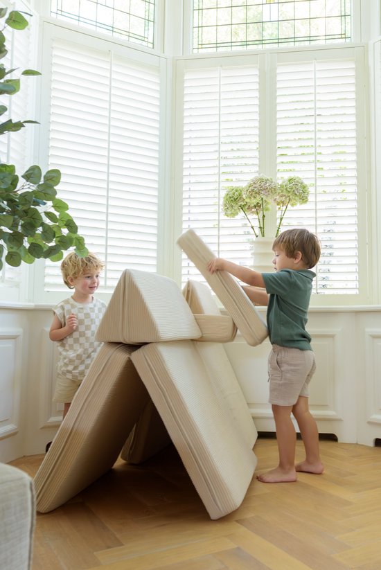 Babiem® Max - Speelbank - 8 Onderdelen - Kinderbank - Kindersofa - Wasbare Hoes - Modulaire Bank - Speelgoedbank - 120x60x44 cm - Beige Ribstof van Merkloos — afbeelding 3