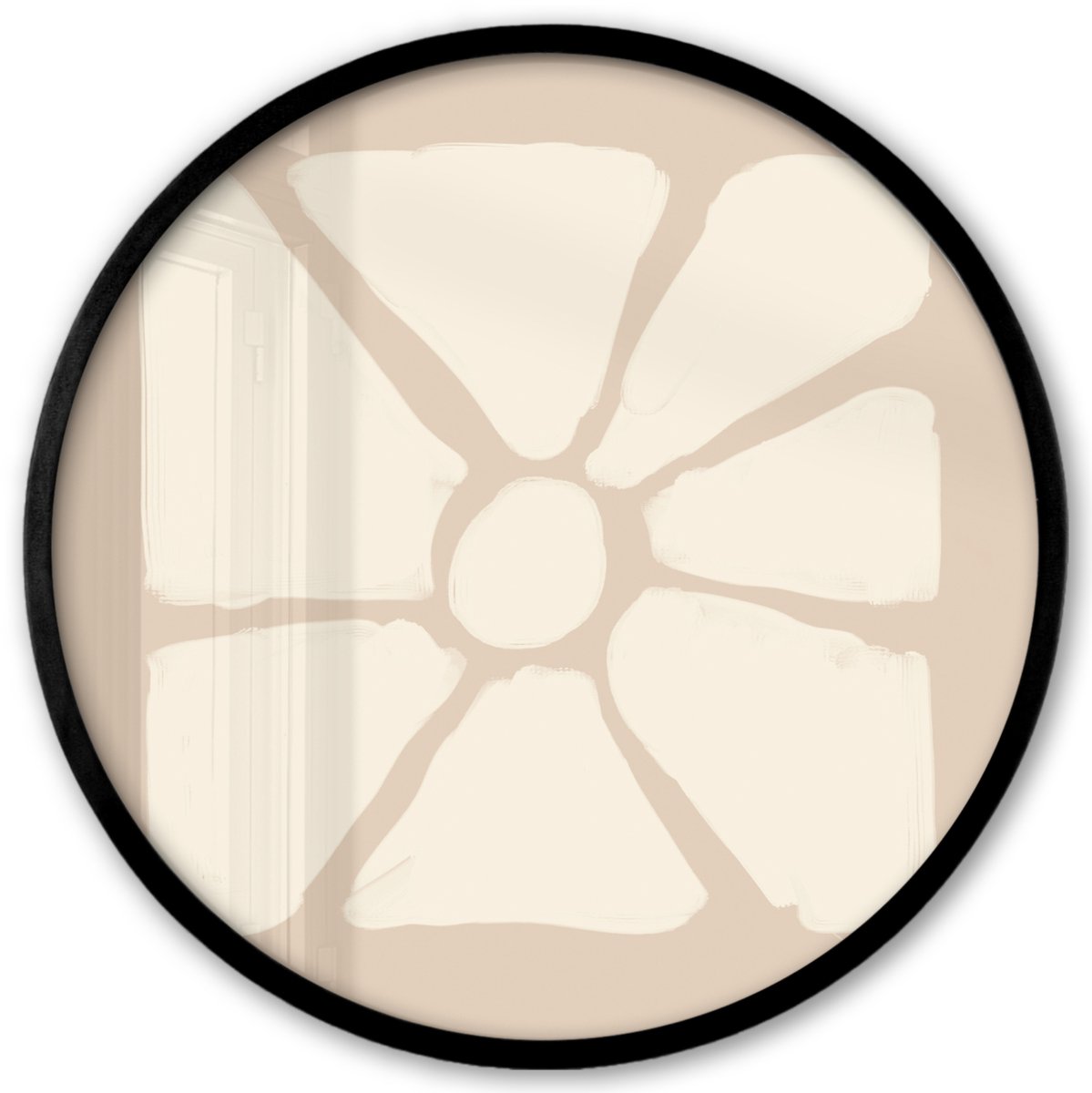 FrameYourWall Poster in lijst Rond - Fotolijst 40x40 cm - Posters - Bloemen - Pastel - Beige - Kunst - Ronde posterlijst zwart - Decoratie - Wanddecoratie woonkamer - Muurdecoratie slaapkamer Bruin