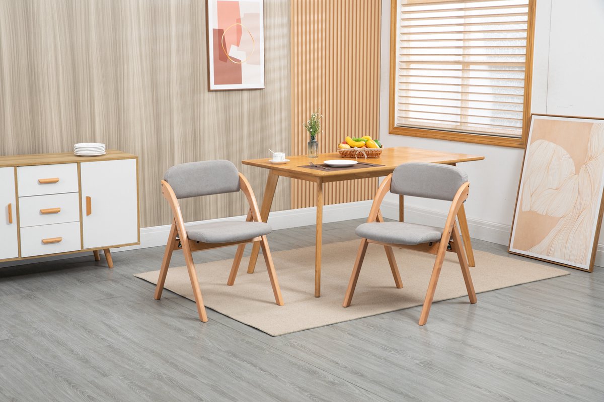 HOMEFUN Opvouwbare Stoelen met Gepadding Zitvlak, Set van 2 Houten Stapelbare Eetkamerstoelen met Afneembare Hoes, Extra Opvouwbare Gastenstoel voor Keuken, Kantoor, Trouwfeest, Feestje en Picknick, grijs