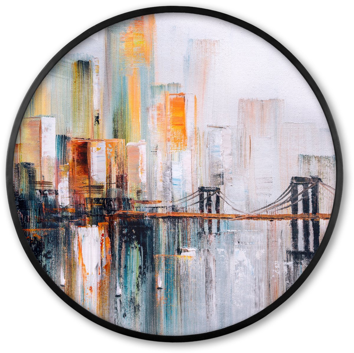 FrameYourWall Poster in lijst Rond - Fotolijst 60x60 cm - Posters - Olieverf - Schilderij - Skyline - Abstract - Ronde posterlijst zwart - Decoratie - Wanddecoratie woonkamer - Muurdecoratie slaapkamer Abstract - Skyline