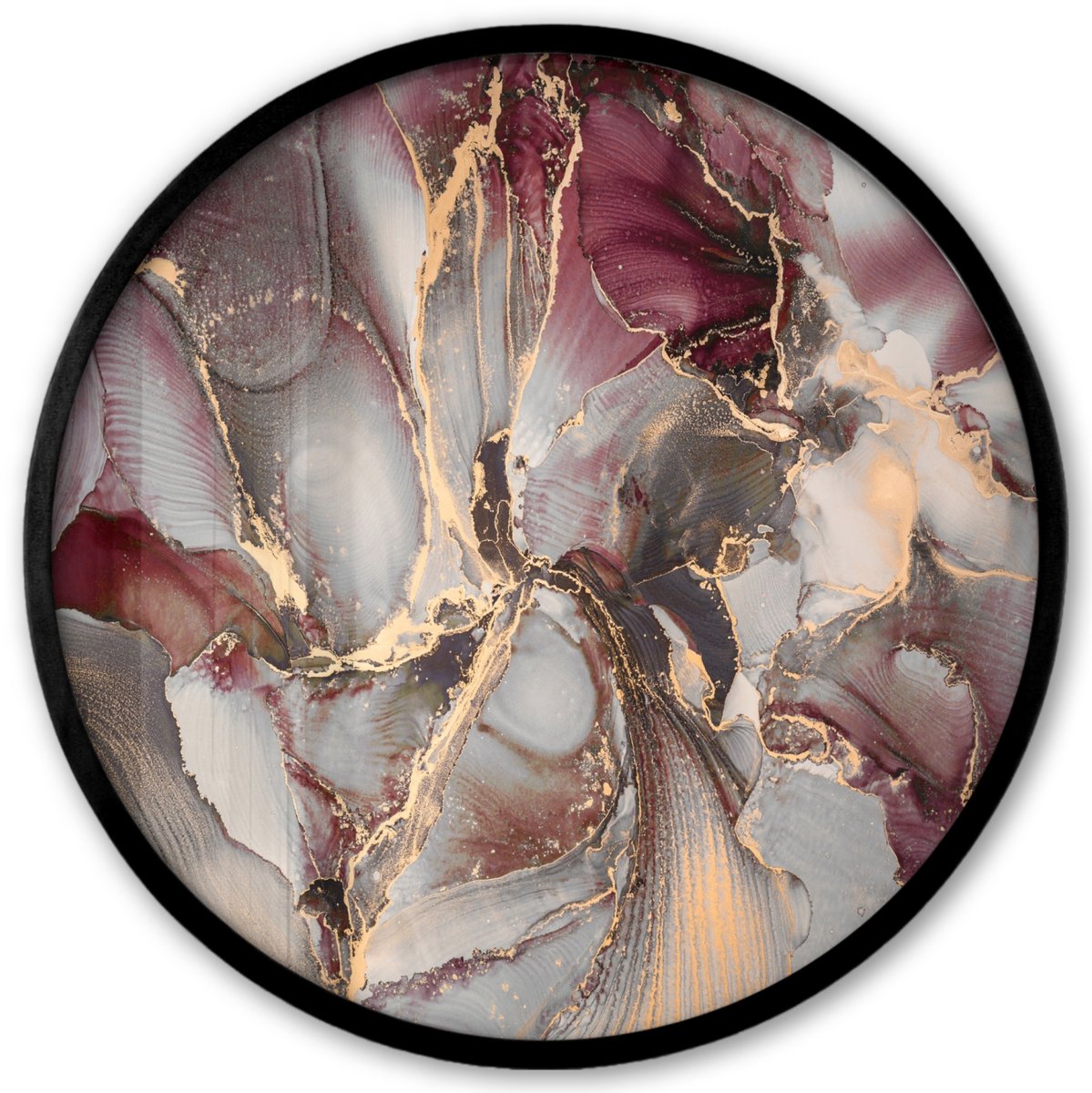 FrameYourWall Poster in lijst Rond - Fotolijst 40x40 cm - Posters - Goud - Marmer - Paars - Ronde posterlijst zwart - Decoratie - Wanddecoratie woonkamer - Muurdecoratie slaapkamer