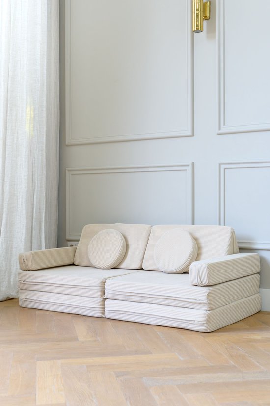 Babiem® Max - Speelbank - 8 Onderdelen - Kinderbank - Kindersofa - Wasbare Hoes - Modulaire Bank - Speelgoedbank - 120x60x44 cm - Beige Ribstof van Merkloos — afbeelding 5