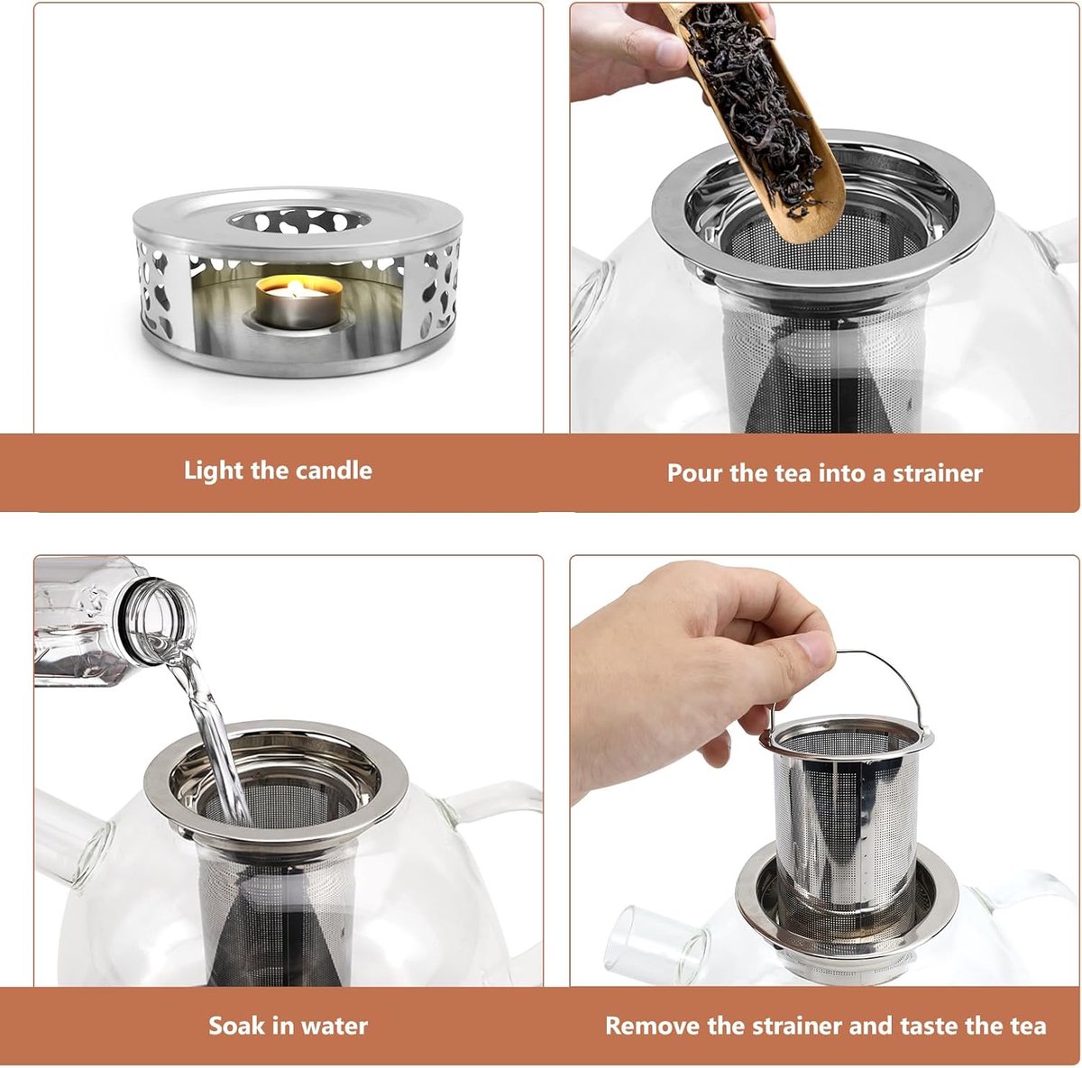 Stijlvolle glazen theepot van 1500 ml met filter en warmhouder voor losse thee, fruitinfusies en geurige theesoorten — cadeau in Kookcadeaus - foto 8