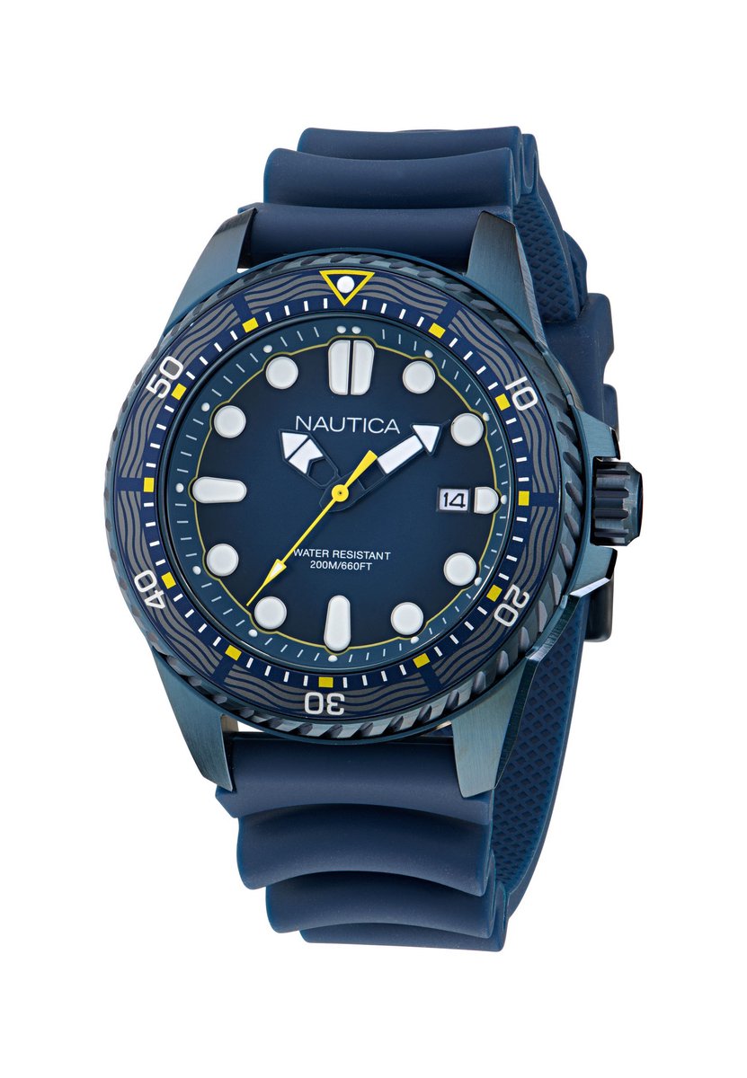 Nautica Nct Sea Dive Quartz Analoog Horloge Blauw Material 100% Roestvrij Staal 100% Siliconaarmband 47 mm NAPSDF503, NAPSDF504