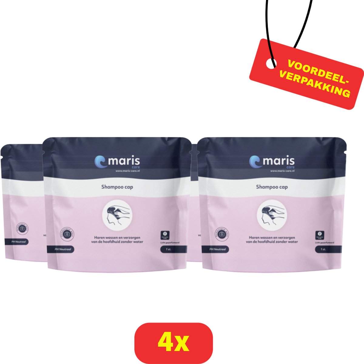 Maris care - Shampoo Muts - shampoo cap - haren wassen zonder water - 4 x 1 muts Voordeelverpakking