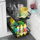 SAYZH Uittrekbare kast-organizer, uitschuifbare lade, opbergplanken voor keukenkast, uitschuifbare schuiflade, (30 cm B x 43 cm D x 9 cm H), boren en vastspijkeren niet nodig (wit