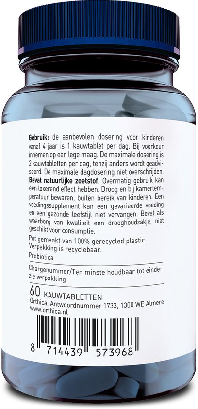 Orthica Orthiflor Kauw: Pot met 60 kauwtabletten gemaakt van 100% gerecycled plastic.