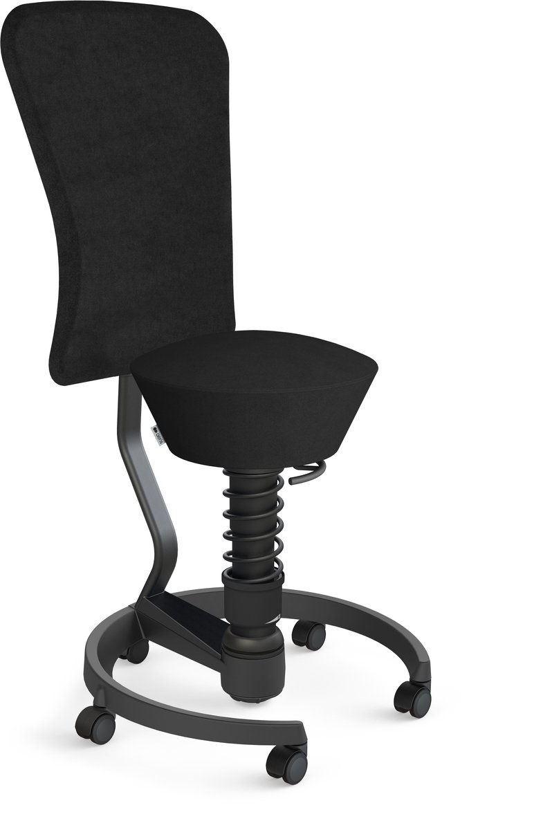 Aeris Swopper with backrest footring with castors (hard floor), black spring strut type: standard, black, spring black seat cover: wool blend Capture (Gabriel), black melange backrest pole: black, backrest cover: wool blend Capture (Gabriel), black