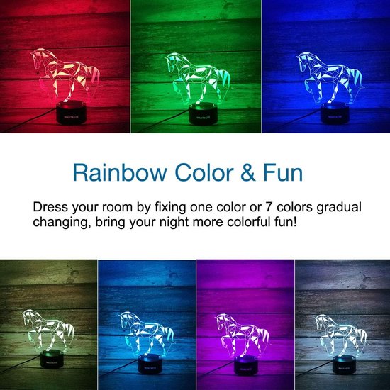 Daity 3D-paard decoratief licht cadeau met afstandsbediening, 7 kleuren veranderend nachtlampje verjaardagsspeelgoed voor kinderen, meisjes, jongens, paardenliefhebbers van Daity — afbeelding 2