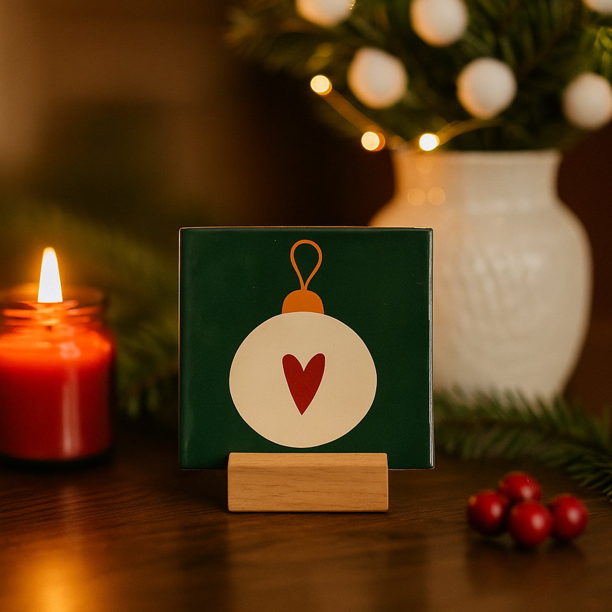 Kerstbal - 10 x 10 cm - Kerst decoratietegel