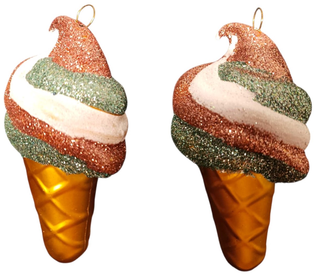 Kerstornament 10 cm lang – IJsje Roze & Blauw met Glitter – Luxe Kerstbal – Speelse Kerstdecoratie