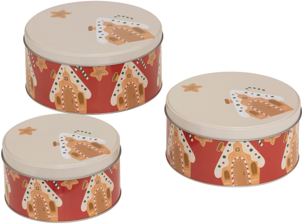 Ronde koekjesdoos, metaal, 3 stuks