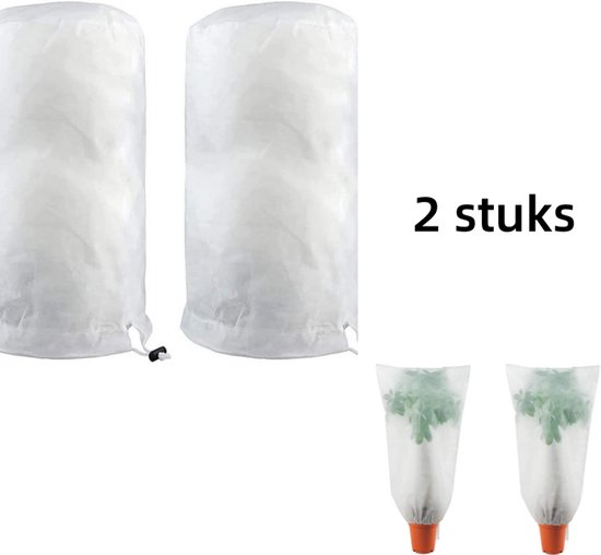 2 x Housse d'hivernage pour plantes - Protection hivernale pour plantes - Protection contre le gel - avec cordon de serrage, pour plantes, palmiers, citronniers - blanc（100 x 80 cm）