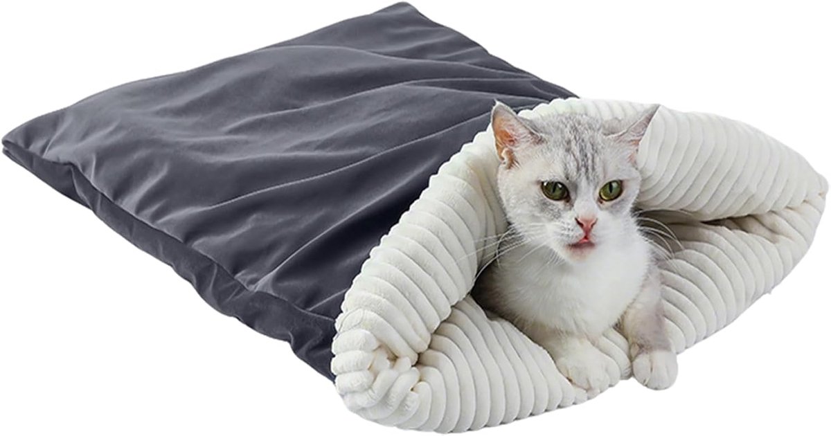 Daity Zelfverwarmende slaapzak voor binnenkatten - honden - katten- en hondenholen | Winterse - zachte - warme slaapzak voor Snuggle Hide Rest Cuddle Travel Car (grijs)
