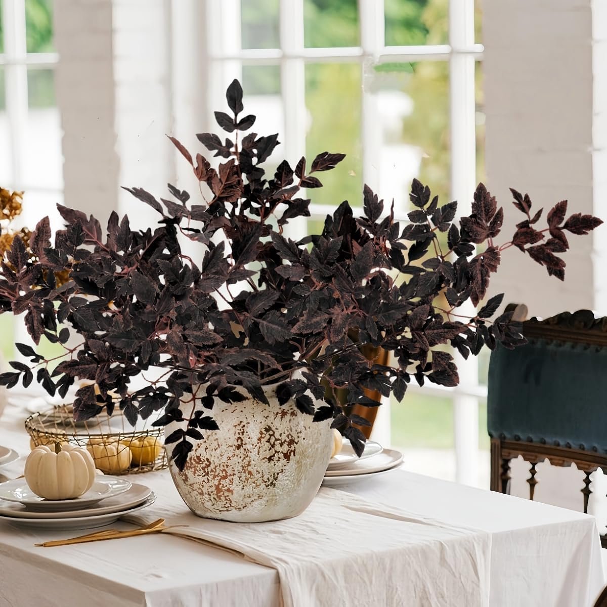 Famanu - Kunstplanten, herfstdecoratie, 3 stuks, herfstbladeren, takken, kunstbladeren, 80 cm, decoratieve takken, kunstplant voor Halloween, herfstfeest, tafel, huisdecoratie