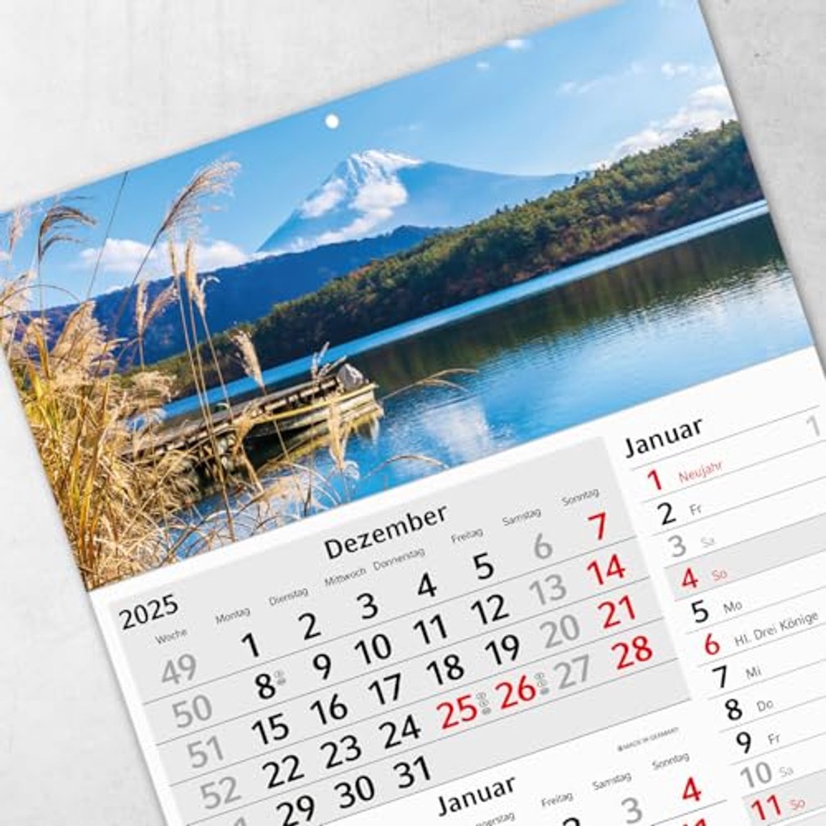 Timr 4-maandenkalender 2026 – Wandkalender 4 maanden met schuifregelaar – 90 cm viermaandenkalender meertalig D/GB/F/ES | Thema Bergen | tr315
