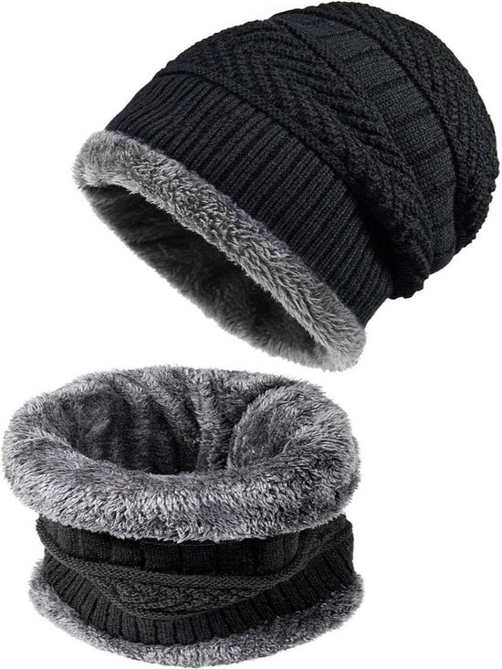 RAMBUX® - Bonnet - Echarpe - Set Bonnet & Echarpe - Isolant et Séchage Rapide - Cagoule - Zwart