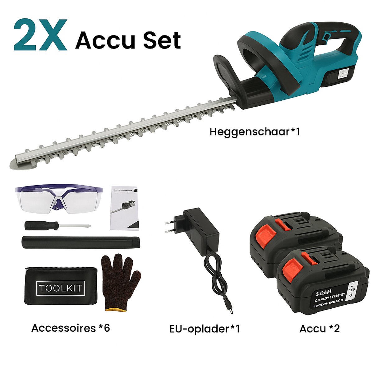Elektrische Heggenschaar - Draadloze Heggenschaar - 2-in-1 Grastrimmer - 21V Accu Tuingereedschap - Borstelloze Motor - 520 mm Mes - Struikensnoeier - Snoeischaar voor Heg - Voor Gazon, Struiken en Heggen - Met Accu en Oplader - Trimmer Set