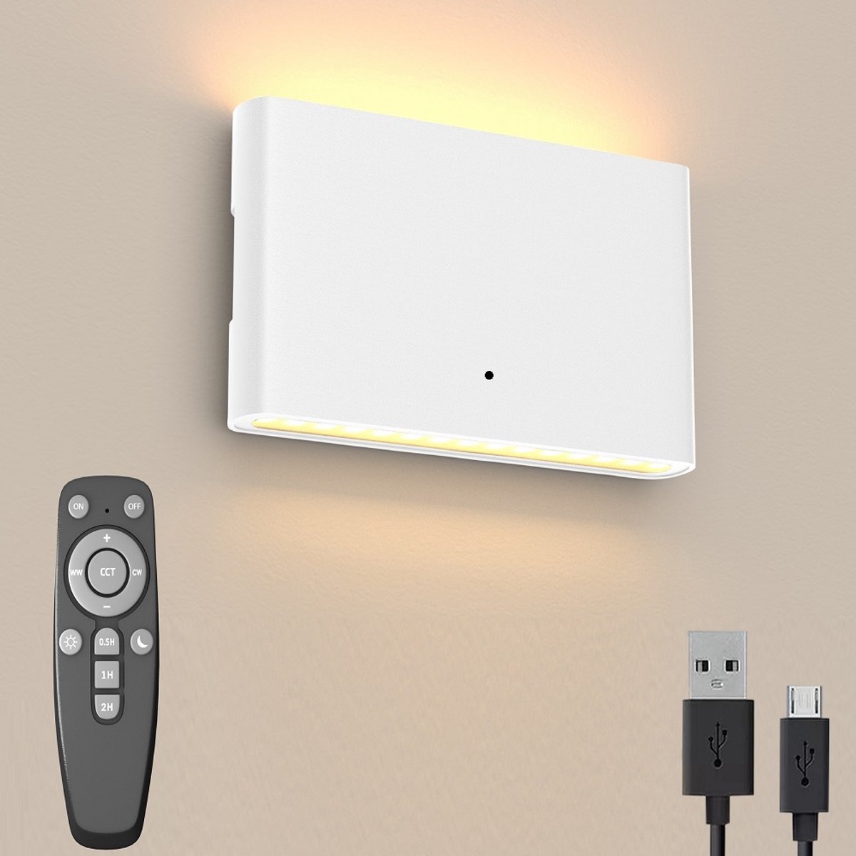Luminize Oplaadbare wandlamp binnen - Draadloze wandlamp op accu - Dimbaar met afstandsbediening - USB oplaadbaar - Magnetisch - 18x9 cm - 2700K warm licht - Wit