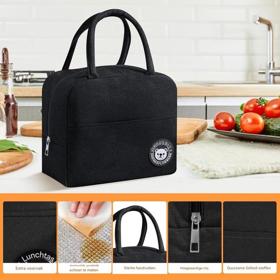 EXCITAT Lunchtas - Geïsoleerde lunchtas - Klein - voor school, kantoor, picknick - Zwart van Merkloos — afbeelding 5