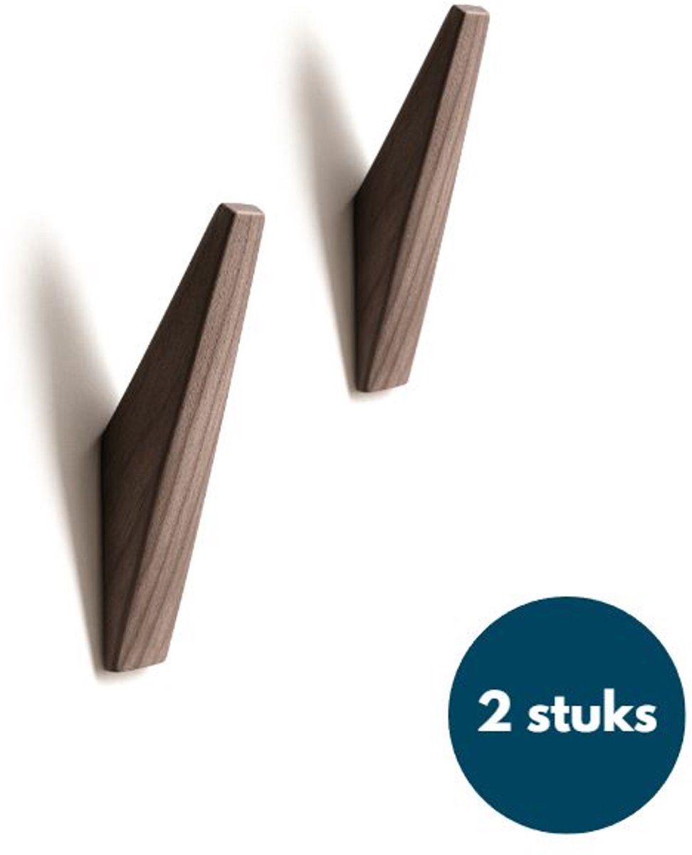 Houten Wandhaken - Vintage kapstokhaken - Ophanghaken - Handdoekhaken - Jashaken - 2 stuks - Walnoot licht
