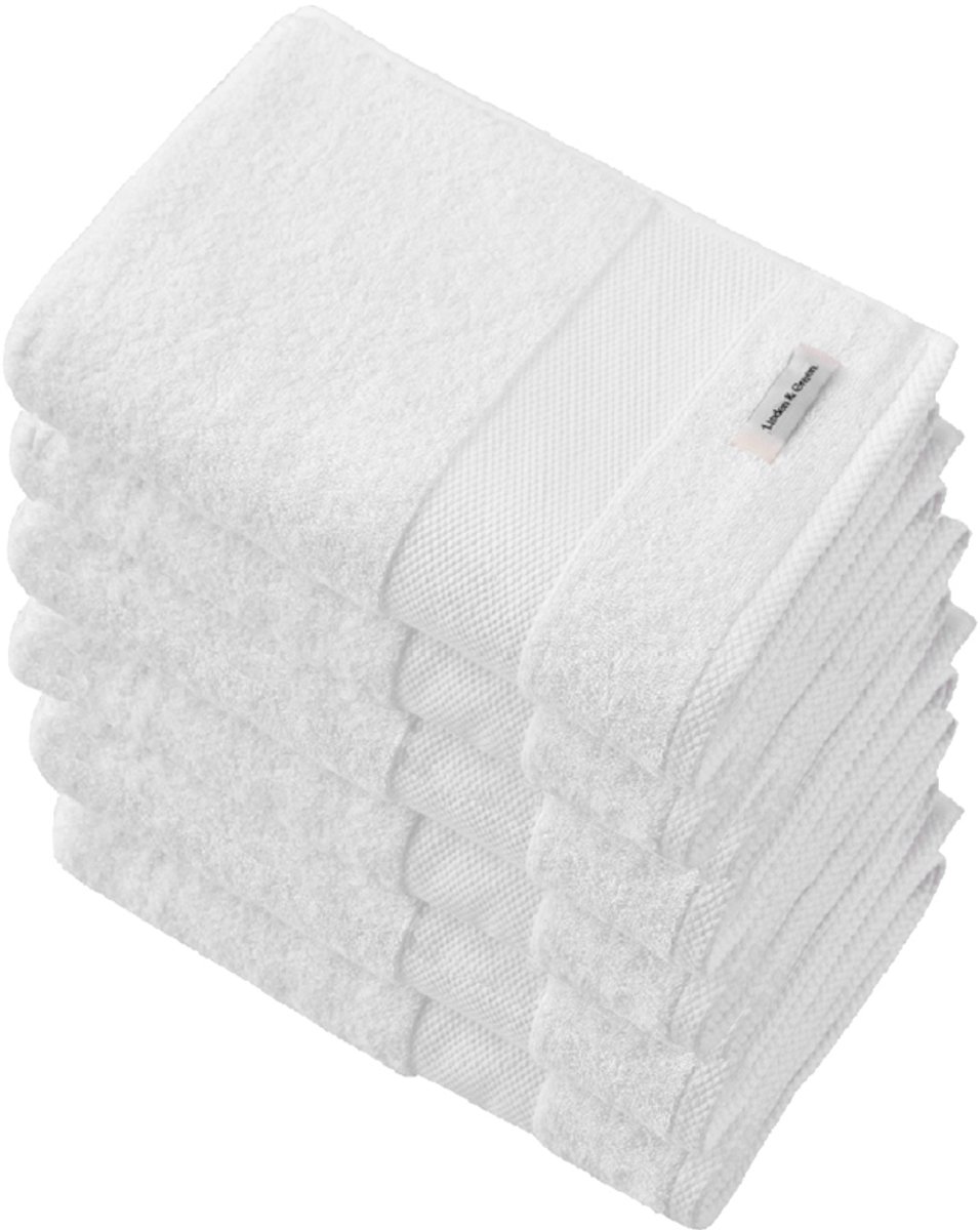 L&G - Badhanddoeken Set- 6 delig - 6 Badhanddoeken 70x140 cm - 100% Katoen - Witte Badhanddoeken - Towels