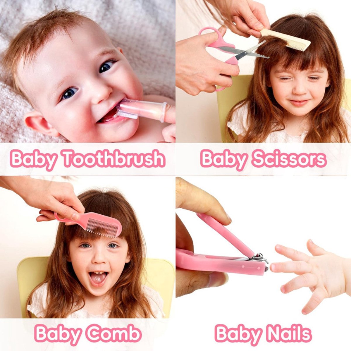 Baby Verzorgingsset - baby manicureset - Baby Verzorgingsproducten - Manicureset en nagelset met nagelknipper, nagelvijl en nagelschaartje - Borstel en kam voor de haarverzorging - Neuszuiger - Kraamcadeau Meisje - LOUZIR – foto 2