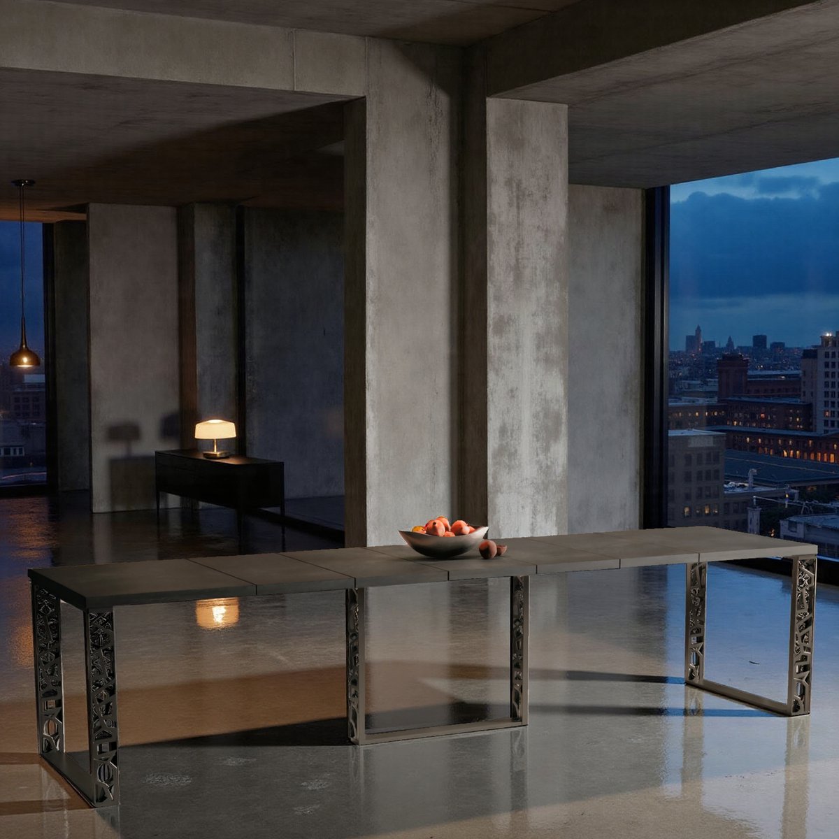 Extendable Dining Table “Lumine” – Modern Concrete Finish, Sturdy Wood & Veneer, Seats 8, 130-330 cm, Rectangular, Stylish Kitchen & Dining Room Table ganeey