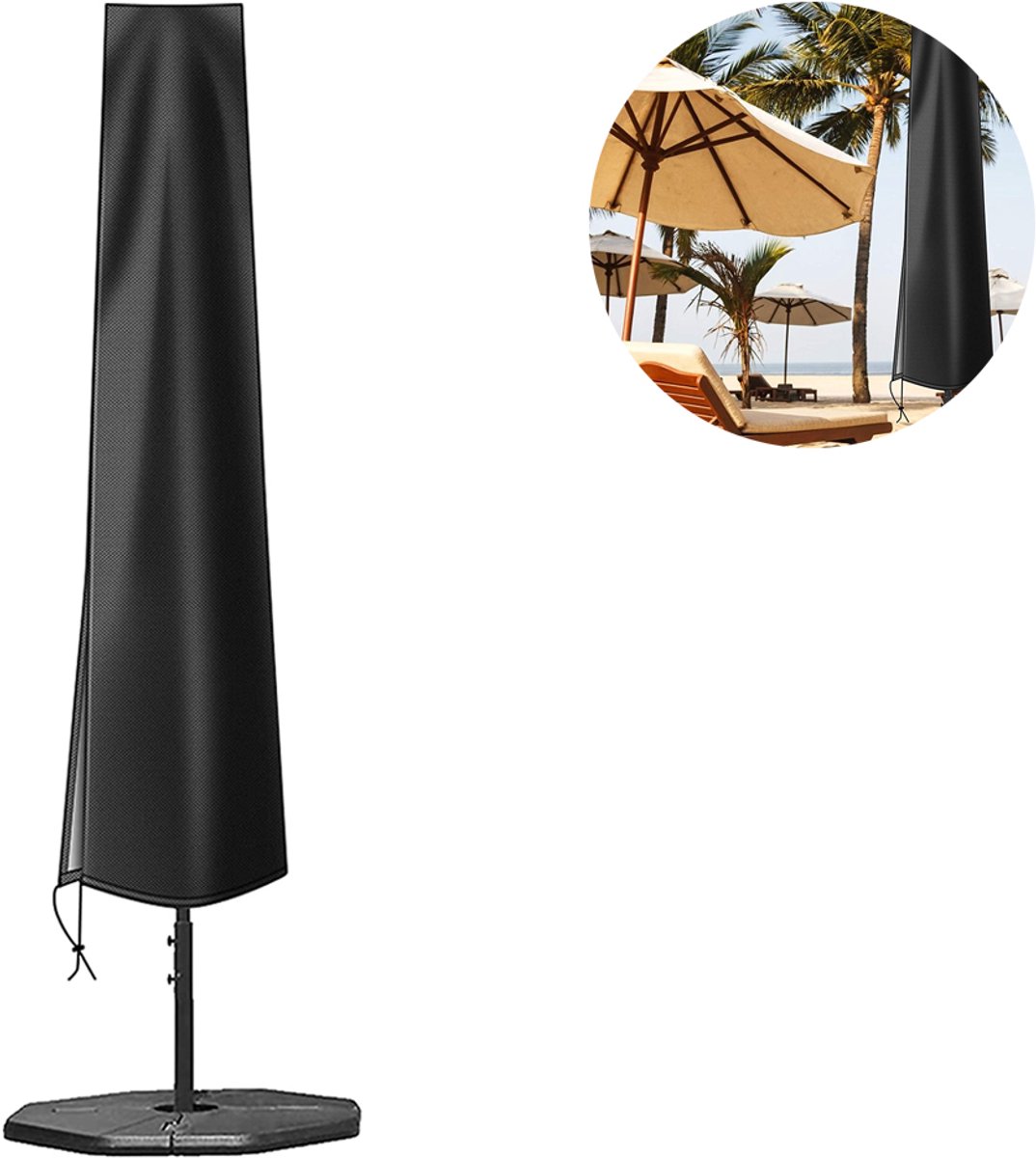 QTTVBTNA Parasolhoes Waterdicht en Stofdicht – Beschermhoes voor Terras, Balkon, Tuin, Zwembad en Eettafel – Duurzaam en Weerbestendig zwart