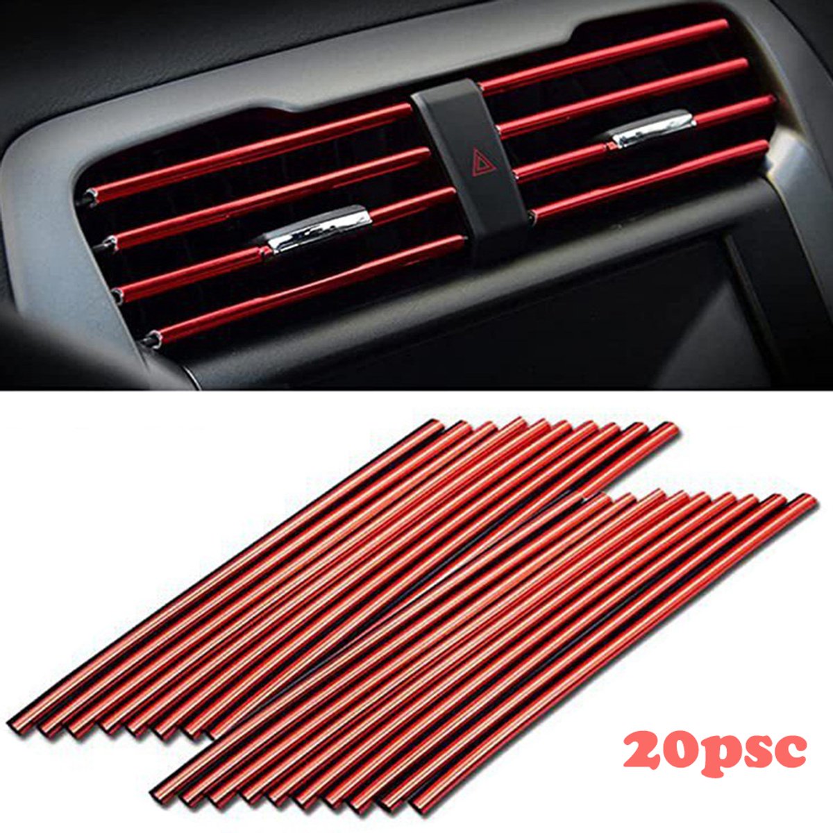 Image of 20 Stuks - Auto-ventilatiesleuven Decoratie - Auto Ventilatiesleuven Decoratie - Doe-het-zelf Auto-interieur Styling - Autodecoratie - Buigbaar en Waterdicht - Universeel - Geschikt voor alle Rechte Luchtroosters - Rood