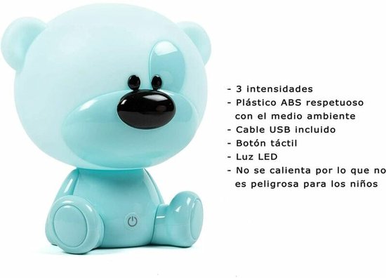 Bedlampje voor kinderen en baby's. Nachtlampje met drie intensiteiten, touchfunctie, nachtlampje voor kinderen om te slapen. USB-kabel. BLAUWE BEER van LALOONA — afbeelding 2