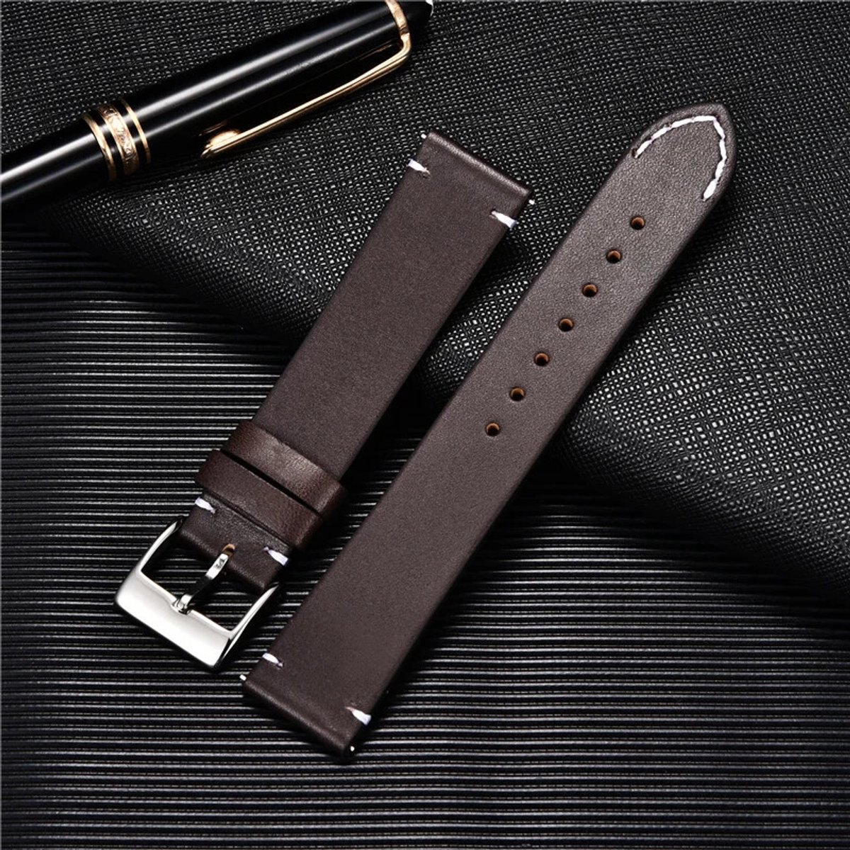 Quick Release leren band 42-44-45-49mm Casual Belt Smartwatch band - Vintage - Donkerbruin