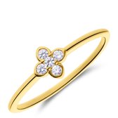 Lucardi Bague femme en argent plaqué or trèfle zircone - Ring - Argent 925 - Doré - 18 / 57 mm