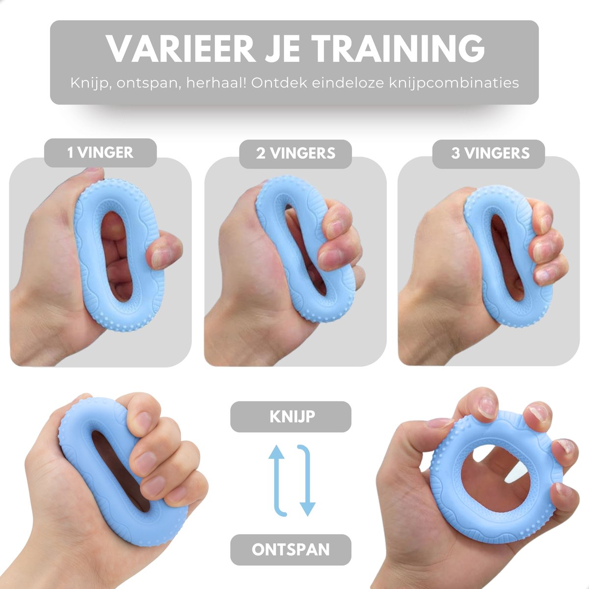 Boncy® Handtrainer Stressbal Set - 3-Pack met 6 Weerstanden - Grip trainer Onderarm , Hand & Pols - Stressballen Set voor Volwassenen en Kinderen - Handknijper Fitness Gripper - Handtrainers Vingertrainer Gripster Forearm - Stress bal Stresbal — afbeelding 2