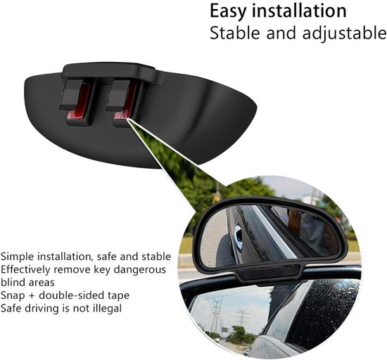 2x Verstelbare 360 Graden Groothoek Dodehoek Spiegel voor Auto, SUV, Caravan — afbeelding 4